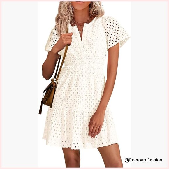 Dresses & Skirts - Summer A-Line V-Neck Lace Mini Dress Casual Beach Party